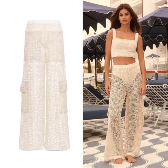 Agua Bendita Maca Pants in Beige Small New Womens Crochet Cover up - Picture 16 of 16